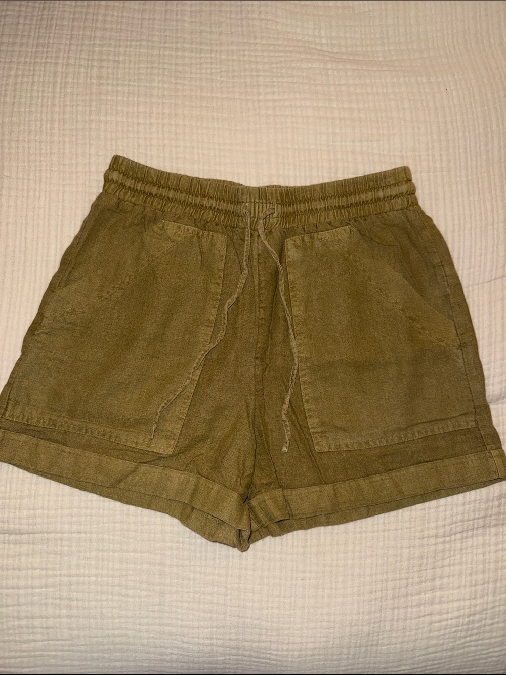 Universal Thread Olive Green Drawstring Linen-Blend Athletic Shorts